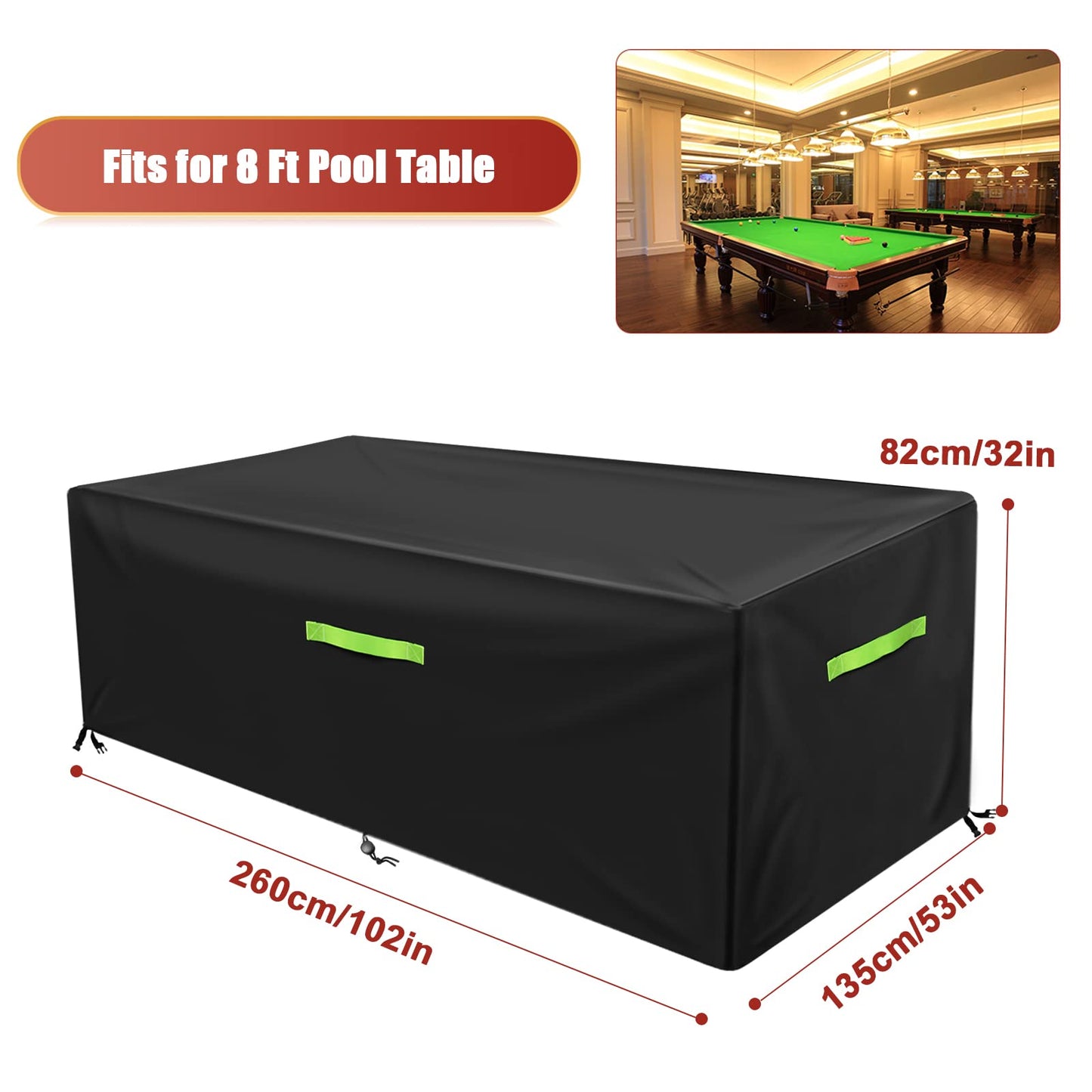GEMITTO 7/8/9 ft Pool Table Cover, Waterproof Billiard Cover Polyester Fabric for Snooker Billiard Table (102x53x32in)