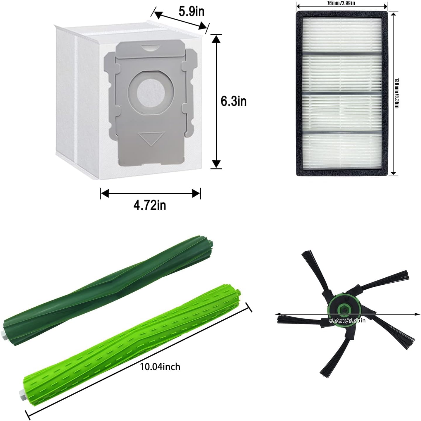 20 Pack Replacement Parts Accessories for iRobot Roomba S9 (9150) S9+/ Plus (9550) S Series Robot Vacuum, 2 Set Rubber Brushes, 4 Filters, 6 Side Brushes, 6 Dust Bags