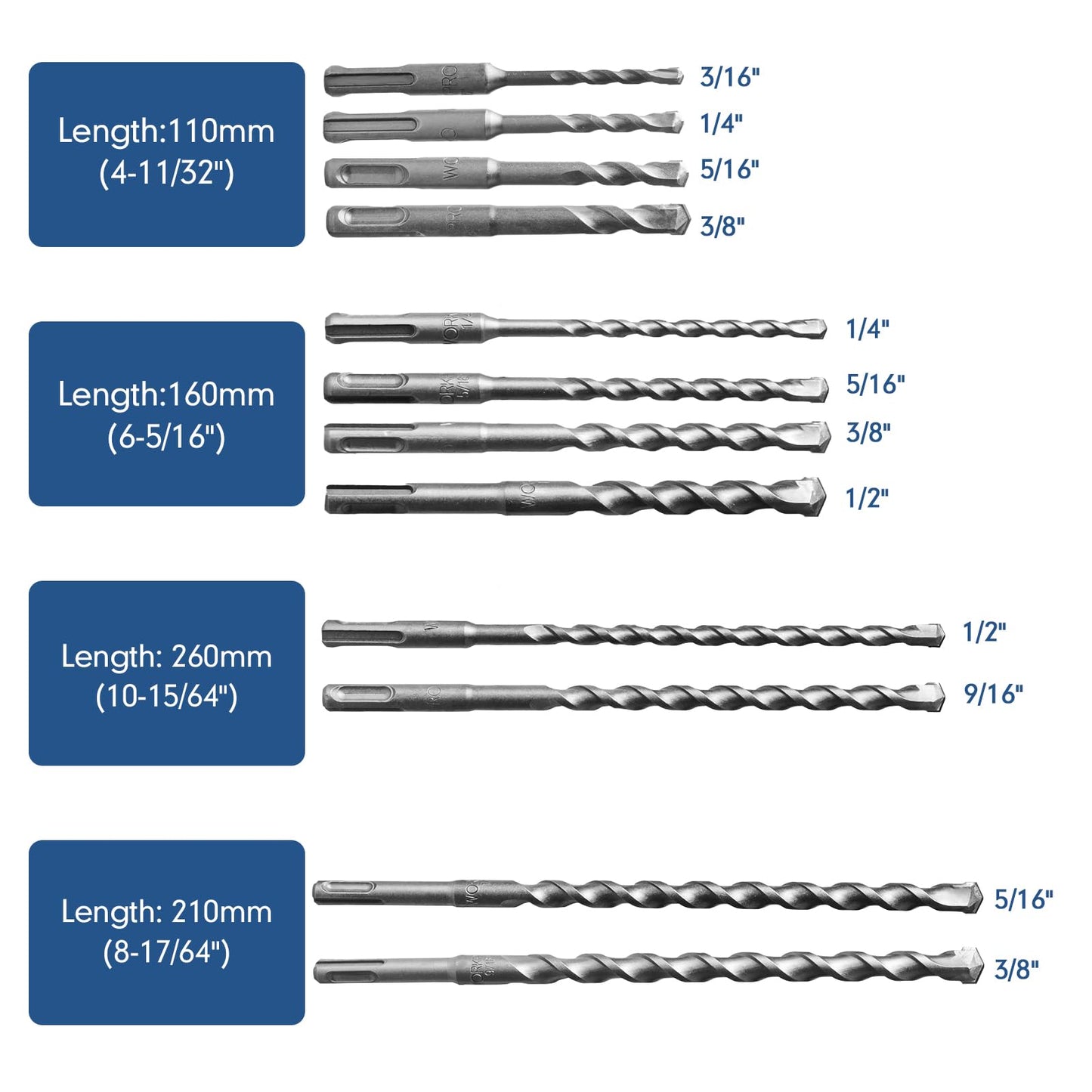 17Pcs Rotary Hammer Drill Bits and Chisel Set - SDS-Plus Carbide-Tipped Drill Bits and Chisels with Storage Case - Tools for Concrete Brick Stone and Other Masonry Construction Materials