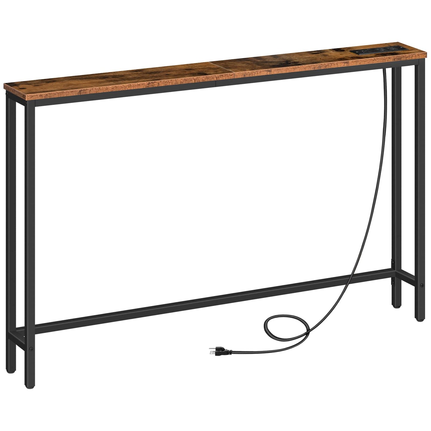HOOBRO 120 cm Narrow Console Table with Power Outlets and USB Ports, Entryway Table with Charging Station, Narrow Sofa Table Behind Couch, for Entryway, Hallway, Foyer, Rustic Brown BF15XG01G1