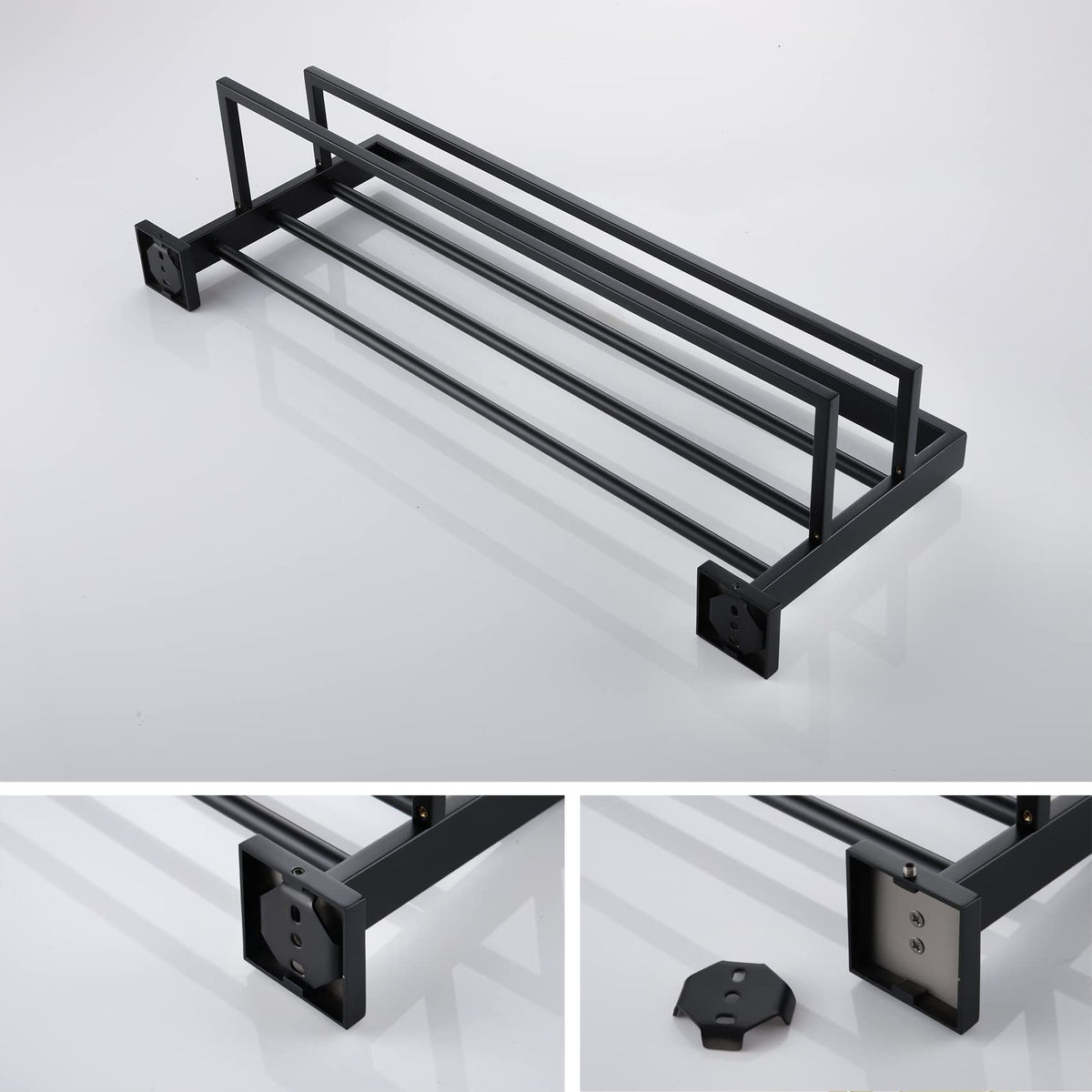 KOKOSIRI Matte Black Towel Rack 24'' Bathroom Towel Shelf with Double Towel Bars SUS304 Stainless Steel Wall Mounted, B6003BK