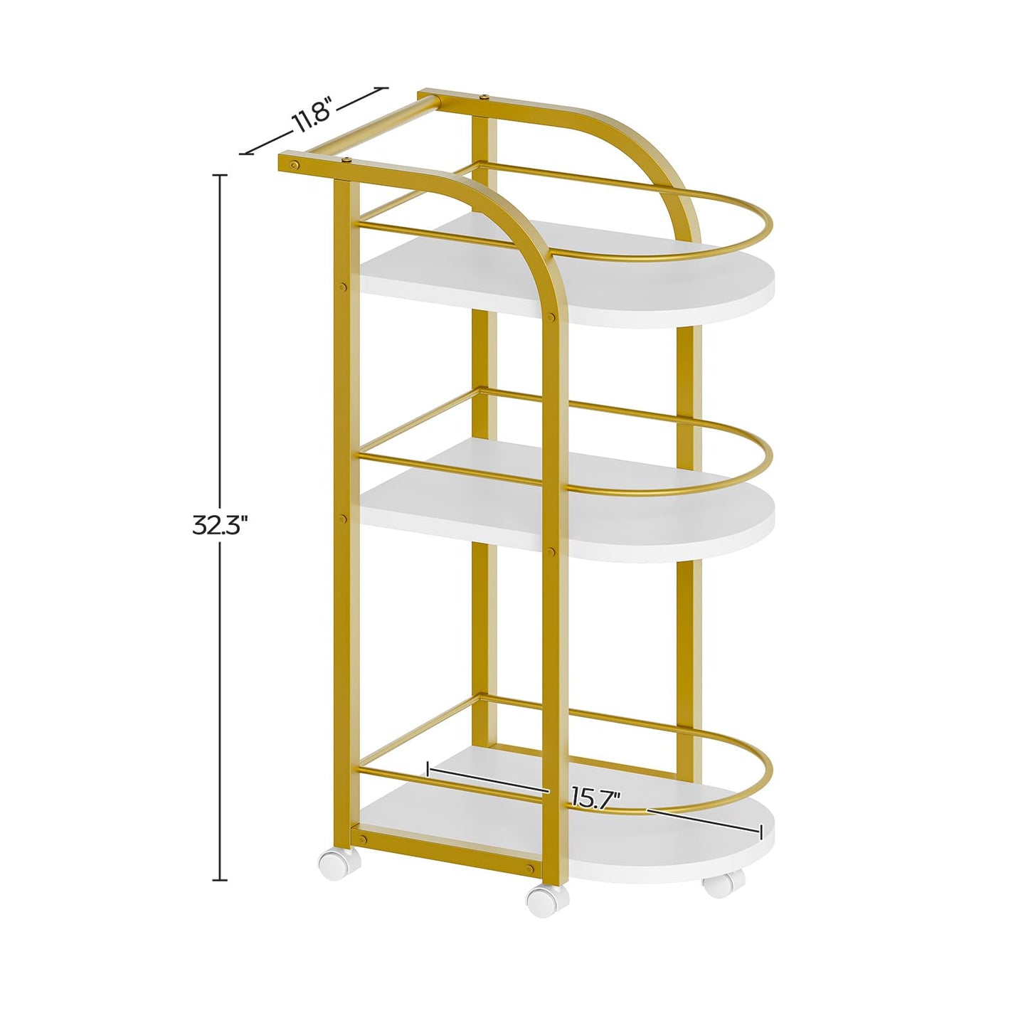 YATINEY 3-Tiers Cart with Wheels, Home Cart, Beverage Cart with Fence, for Garden, Party, White and Gold BC06DW