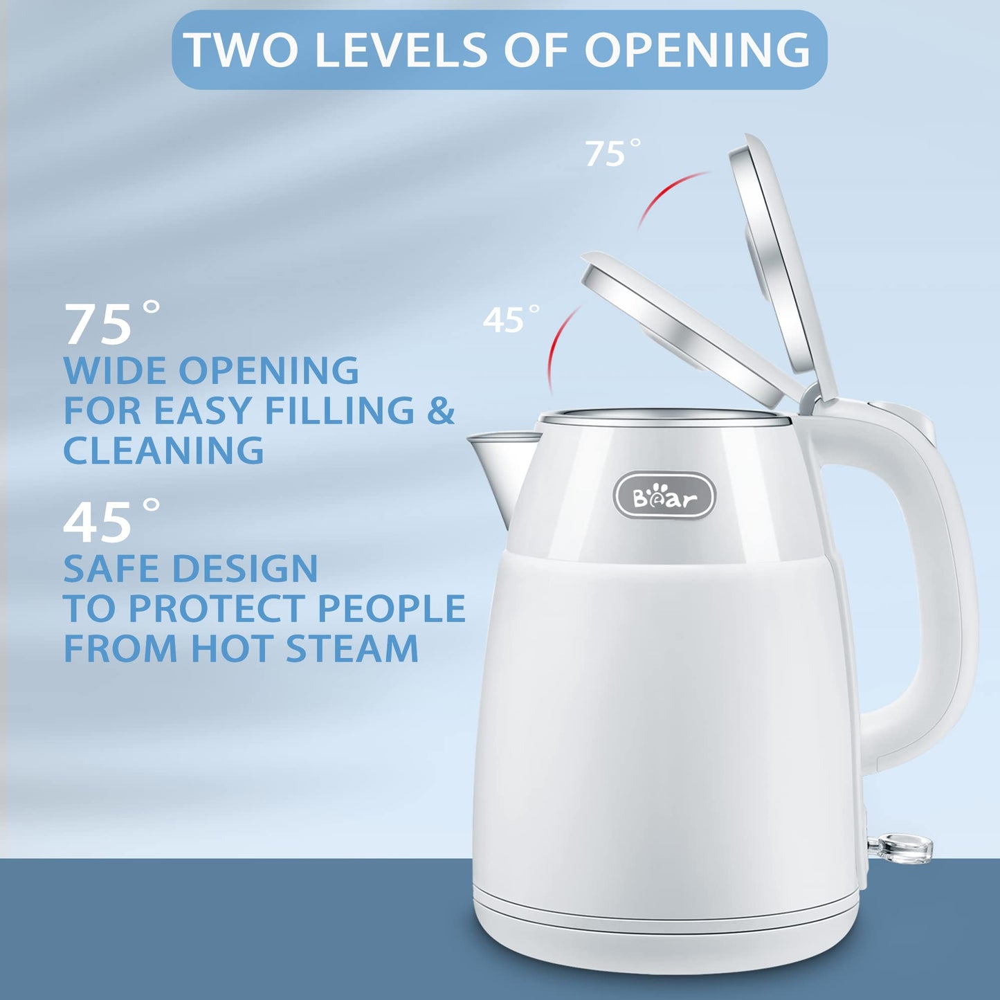 Bear Electric Kettle, 1.5L Rapid-boil Water Boiler, Stainless Steel 304 Inside, 1500W Tea Kettle with Auto Shut Off & Boil Dry Protection, Electric Water Kettle Great for Tea and Coffee