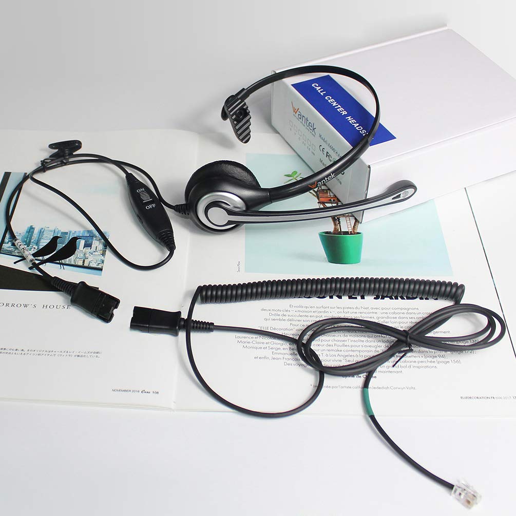 Wantek Corded Telephone Headset Mono w/Noise Canceling Mic + Quick Disconnect for ShoreTel Polycom Zultys NEC Dterm Nortel Norstar Meridian Siemens ROLM Packet8 Landline Deskphones(600QS2)
