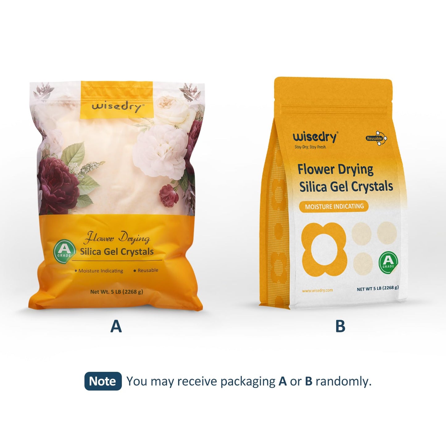 wisedry 10 LBS Silica Gel Flower Drying Crystals, 2 Packs of 5 LBS, Color Indicating, Reusable