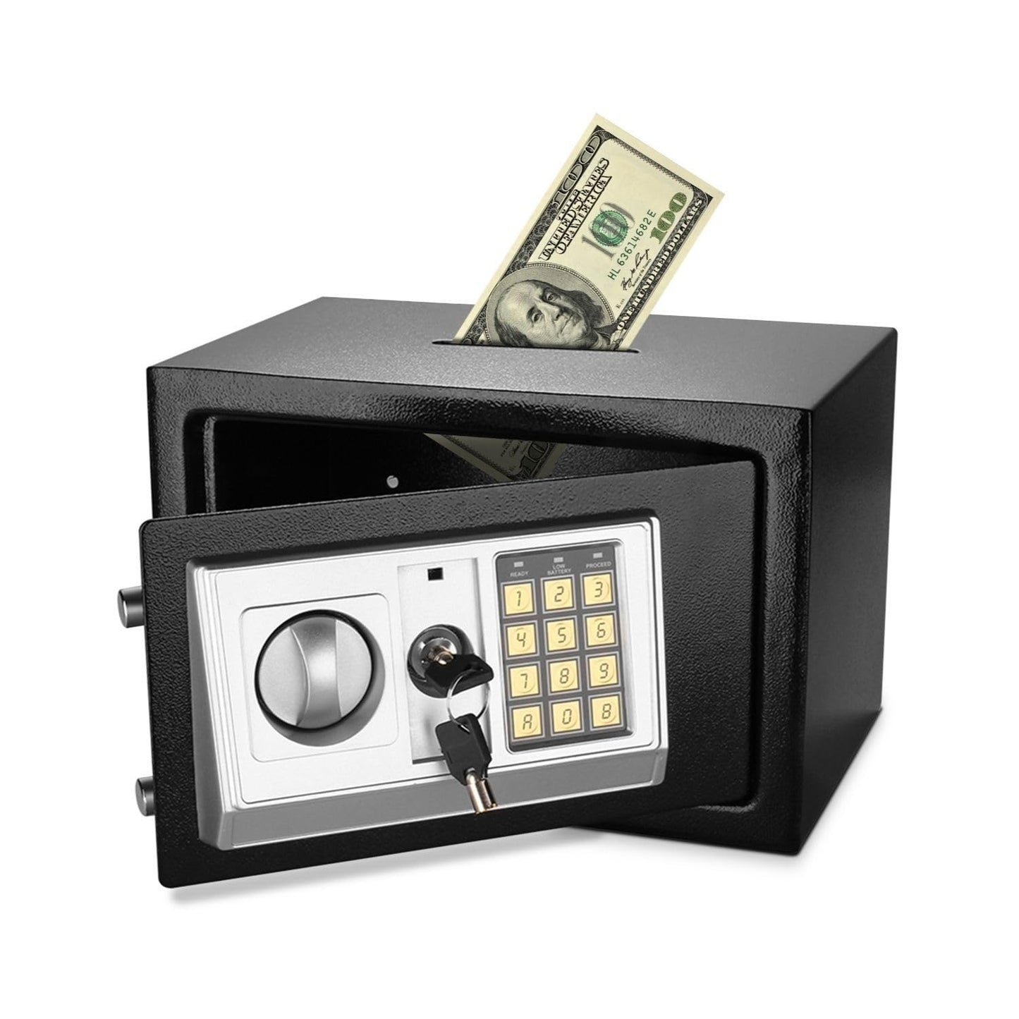 Flexzion Small Safe Box with Drop Slot - Electronic Drop Safe Box for Money with Digital Combination Keypad Lock - Cash Safe Box for Cabinets, Home & Office Security (12"x8"x8"), Black