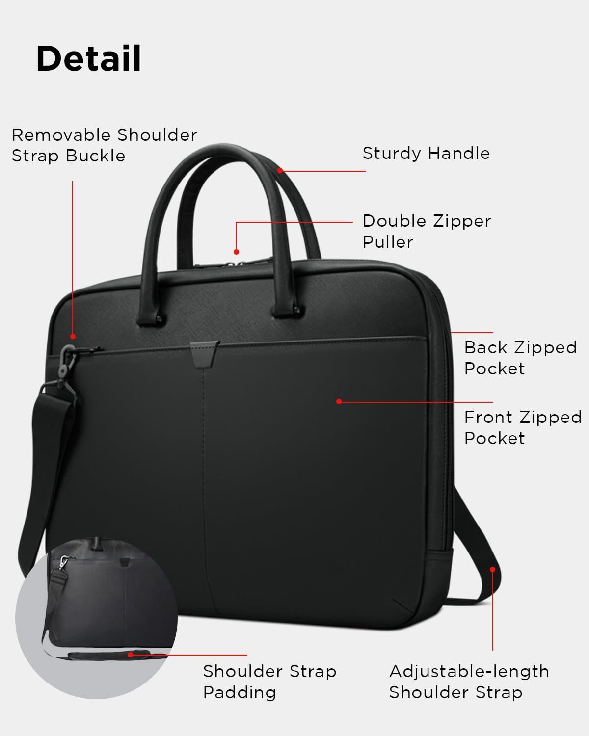 thinkplus 15.6-inch Laptop Bag (T200) - Water Resistant Leather Messenger Bag with Padded Device Compartment – Multi Compartment Professional Handbag with Shoulder Strap for Travel & Business