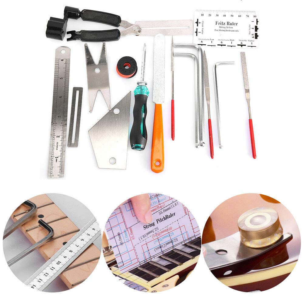 Guitar Repair Maintenance Tool Kit, Musicians Care Kit 3 in 1 String Winder Leveling with Bag for Ukulele Bass Mandolin Banjo(Repair Tool) Performance Accessories Cleaning