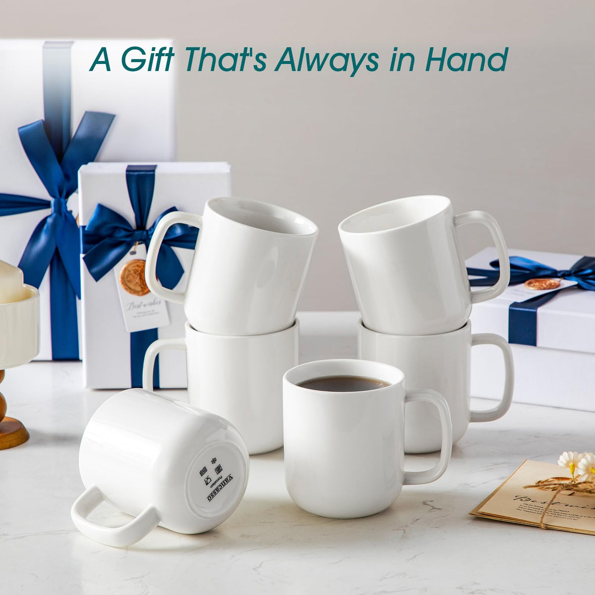 vancasso Porcelain Coffee Mugs Set, 16 oz Ceramic Coffee Cups for Latte Cappuccino Cocoa Milk Cups Set of 6, Dishwasher & Microwave Safe, White