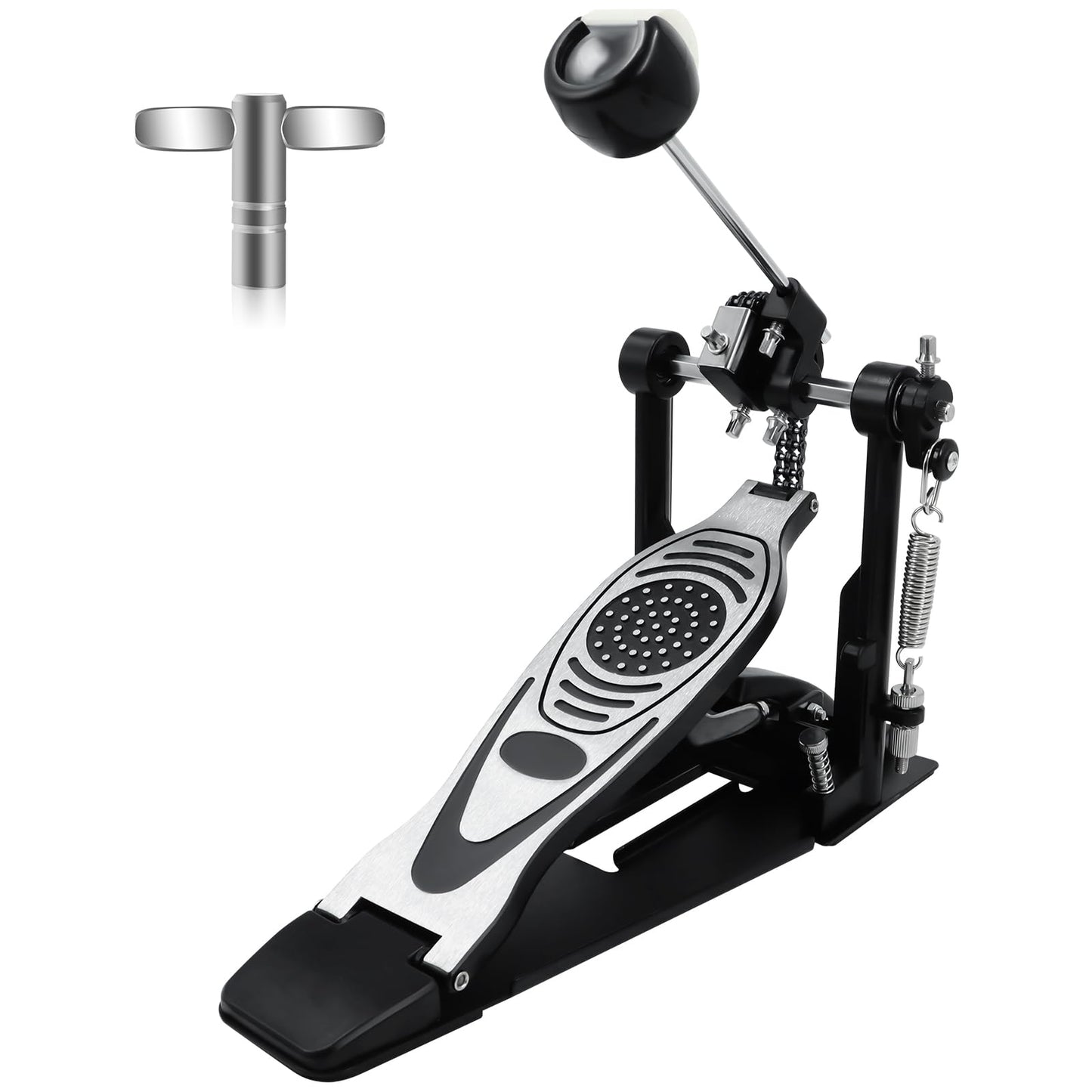 Bass Drum Pedal,Double Chain Drive Kick Pedal with Adjustable Spring & Beater Angle, Heavy-Duty Metal Foot Pedal with Non-Slip Base, Compatible with Acoustic/Electronic Drum Kits