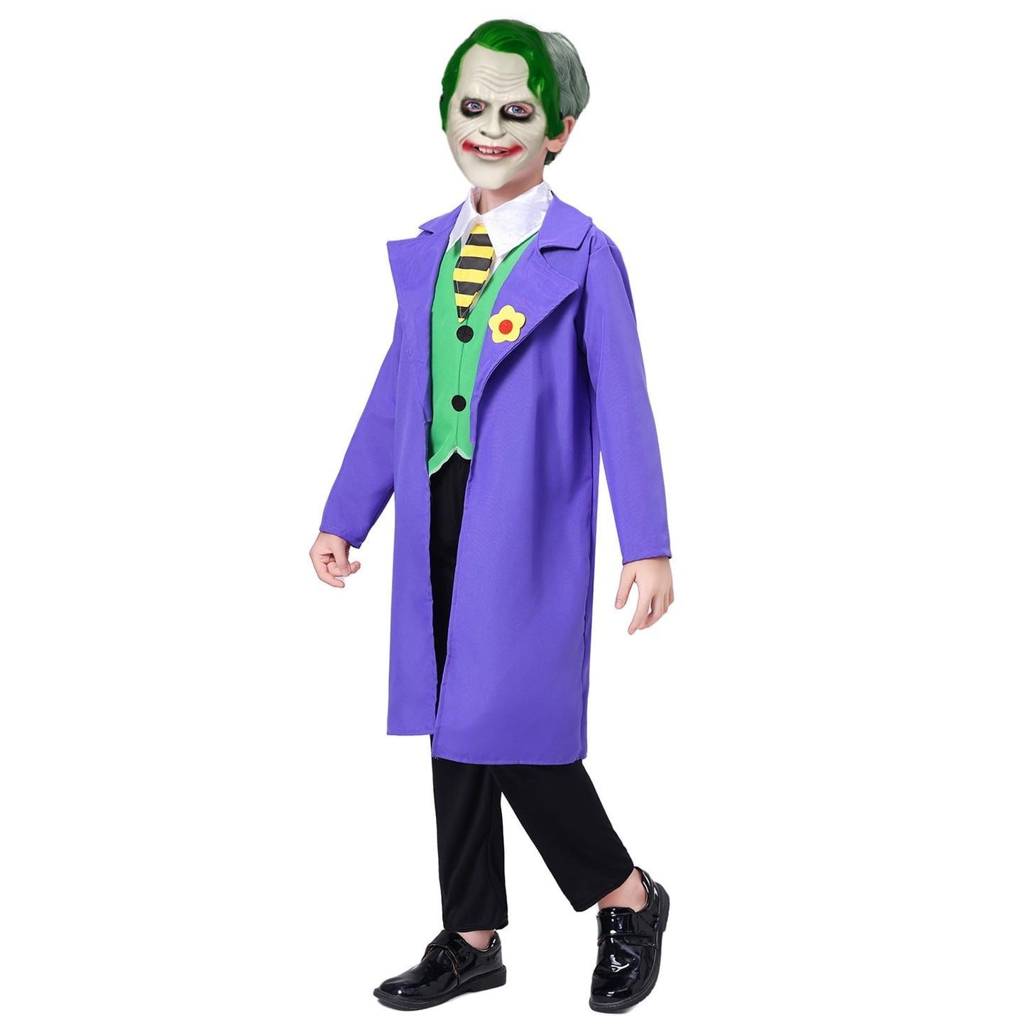 Puppyhao 4Pcs Killer Clown Costume Kids Boys Anime Knigh Costume Coat Clown Mask Vest Pants Funny Halloween Cosplay Outfiits