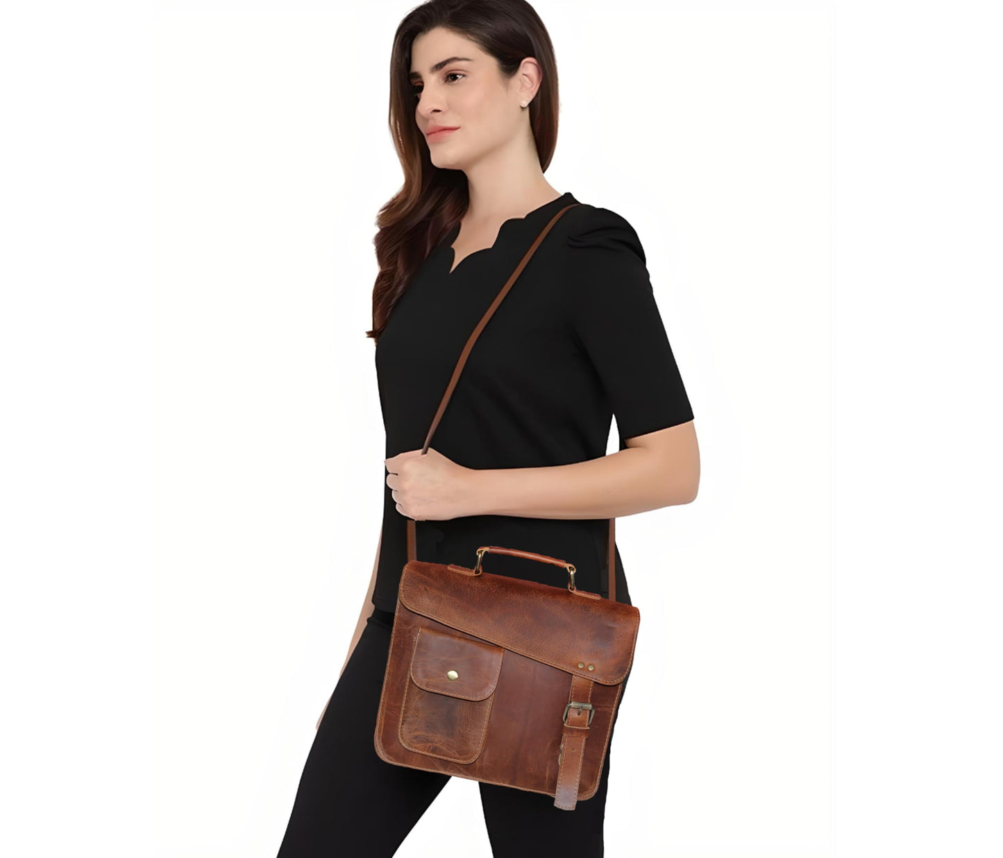 Small Leather Messenger Bag Shoulder Bag Cross Body Vintage Messenger Bag for Women & Men Satchel (7 x 9)