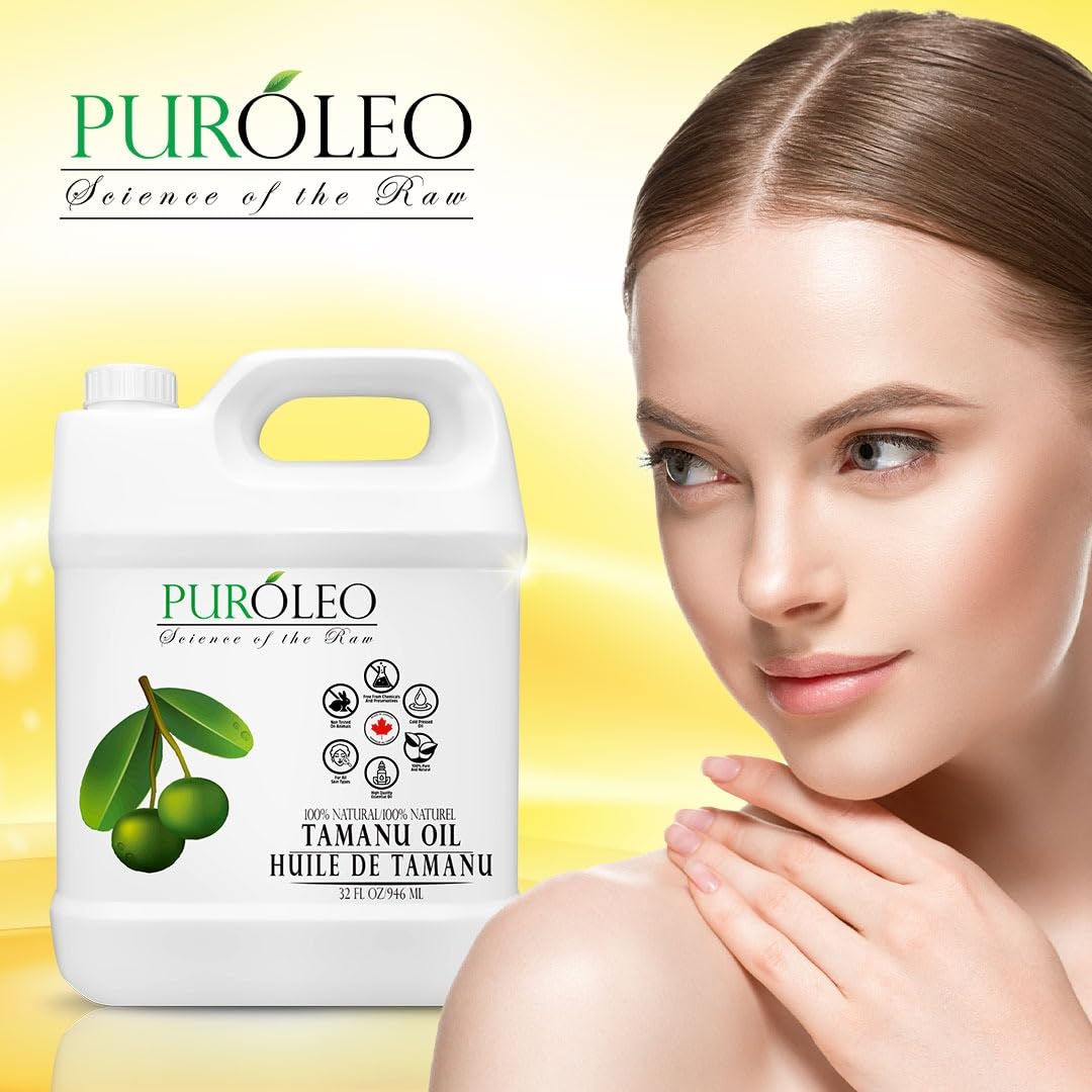 PUROLEO Tamanu Oil 32 Fl Oz/946 ML (Packed In Canada) 100% Pure Certified | Natural Cold Pressed Unrefined Oil for Hair & Face Premium packaging with Eye Dropper tamanu oil for face skin virgin