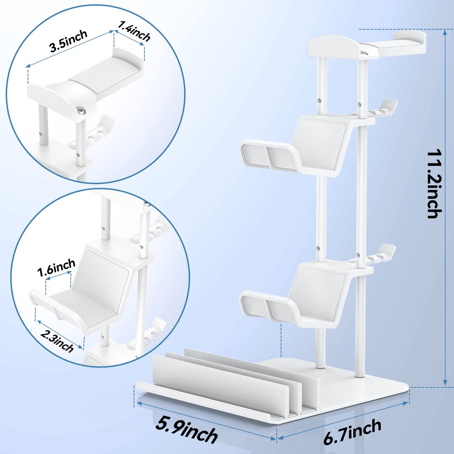 KDD Headphone Stand, Game Controller Holder & Headset Holder for Desk, Earphone Stand with Aluminum Supporting Bar, Universal Storage Organizer Headphones/Controller/Switch/iPad/Mobile Phone(White)
