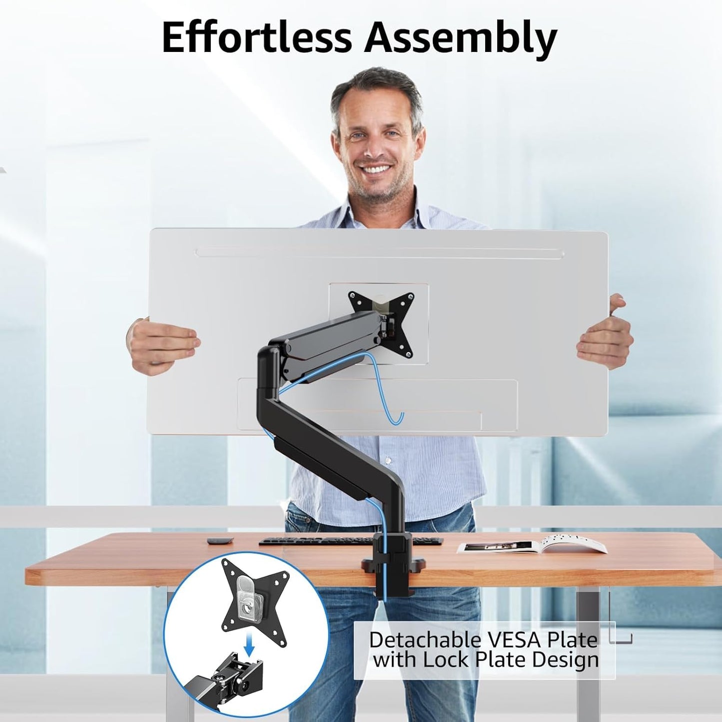 MOUNT PRO Single Monitor Mount for 22-43 inch Ultrawide Computer Screen, Premium Aluminum Heavy Duty Monitor Arm Desk Mount Holds 6.6lbs to 33lbs, Spring Full Motion Monitor Stand, VESA Mount
