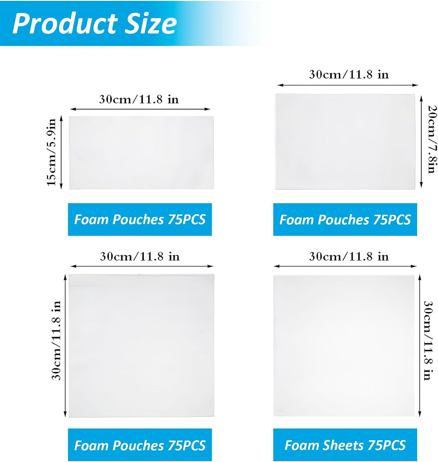 300 Pack Cushion Foam Pouches & Sheets, 4 Sizes Packing Foam Dish Packing Moving Supplies, Cushioning Wrap Sheets, Moving Foam Wrap Pouches for Protect Mug, Cup, Glasses, China, and Dishes