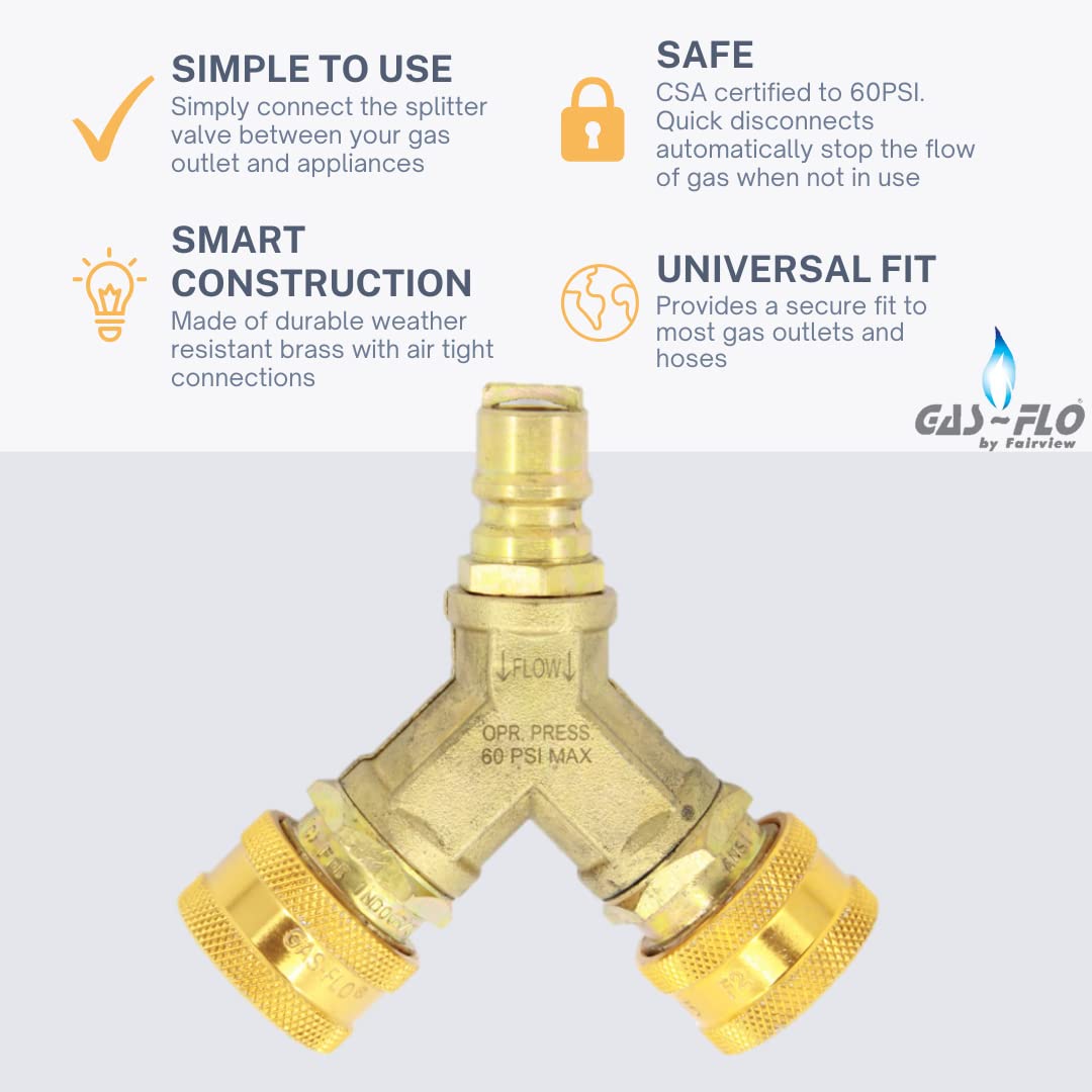 GAS-FLO, Quick Disconnect 3/8 Y Splitter, CSA Certified for Propane and NG (QD-GMC6-YPX1)