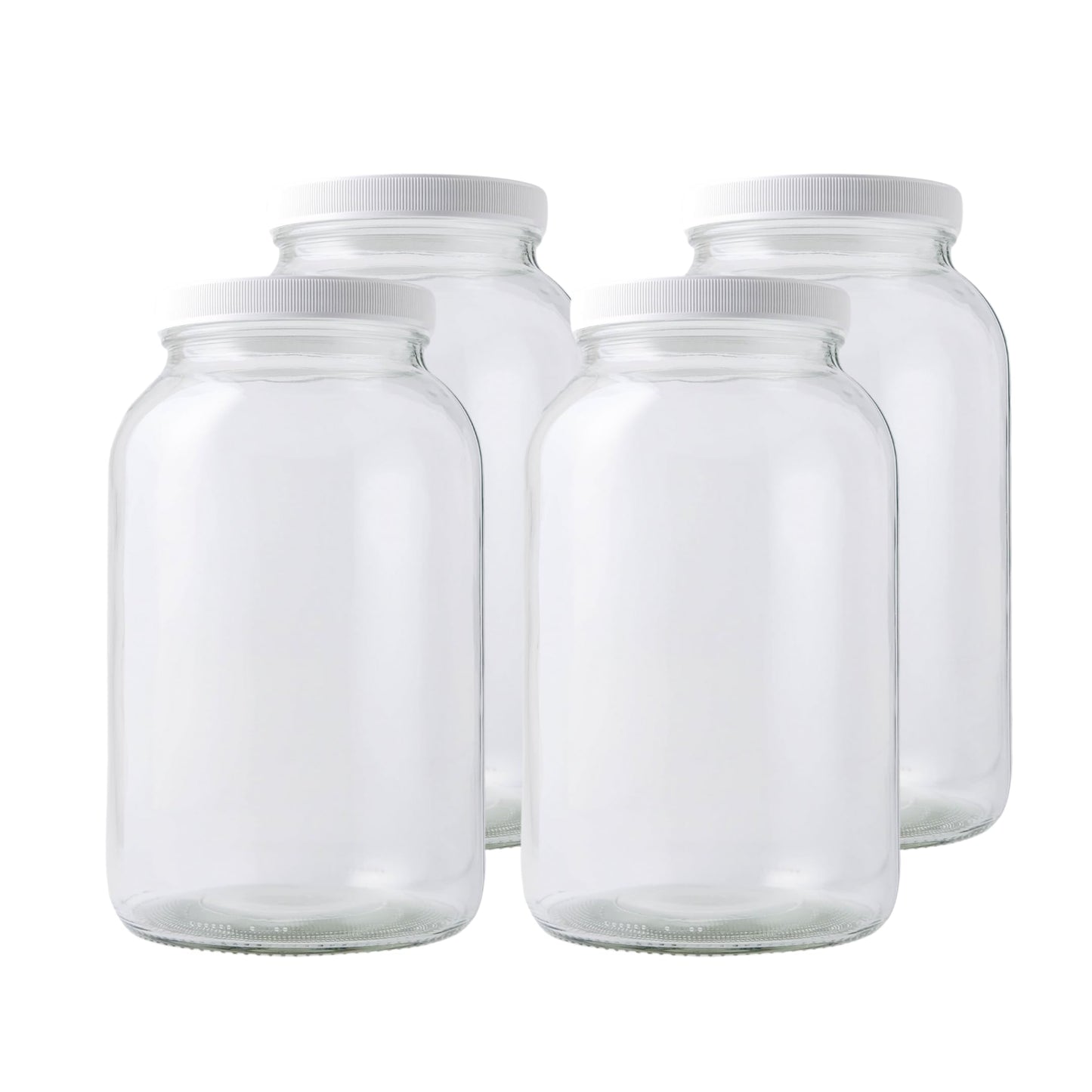 FastRack - One Gallon Wide Mouth Jar with White Airtight Lid (Pack of 4) | Gallon Glass Jar with Fermentation lids for Brewing, Fermentation and Pickling