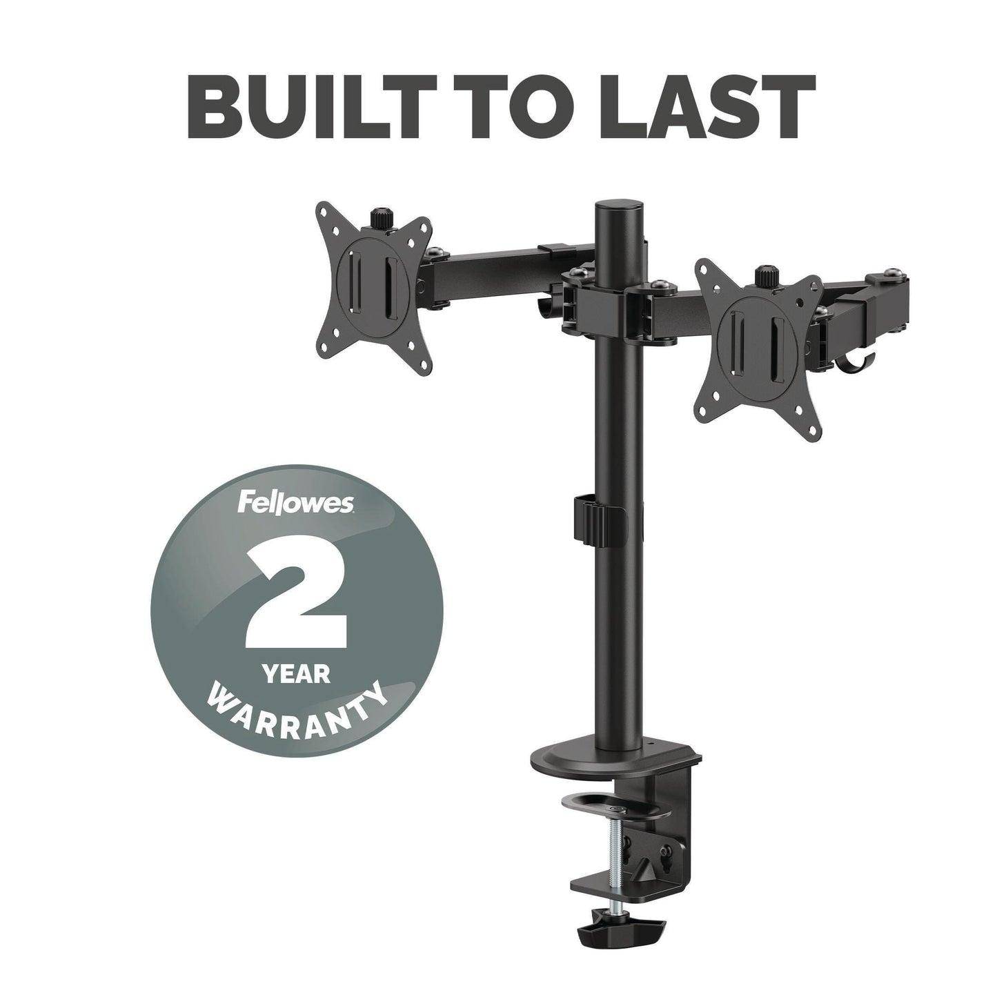 Fellowes Everyday Adjustable Dual Monitor Arm – Holds Two Screens up to 32" (inch) Weighing 19.84 lbs Each, Tilt, Swivel, Rotate, VESA 75/100, Clamp or Grommet Mount, Cable Management