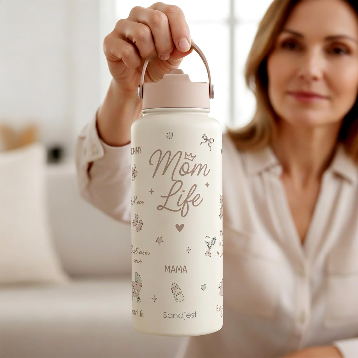 Gift for Mom, Mom Life Water Bottle Stainless Steel 32oz with Lid & Straw, Insulated Bottles Gifts for Mother Friends Women Mother's Day