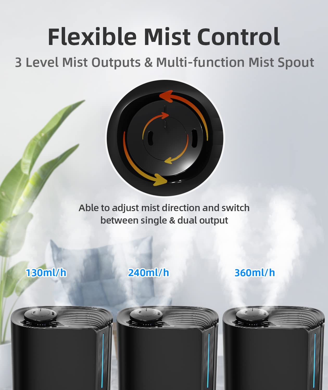 BREEZOME 6L Humidifiers for Bedroom Large Room, Ultrasonic Top Fill Cool Mist Humidifiers & Essential Oil Diffuser for Baby, Nursery, Plants, Last up to 60 Hours, Smart Humidistat Control, Quiet