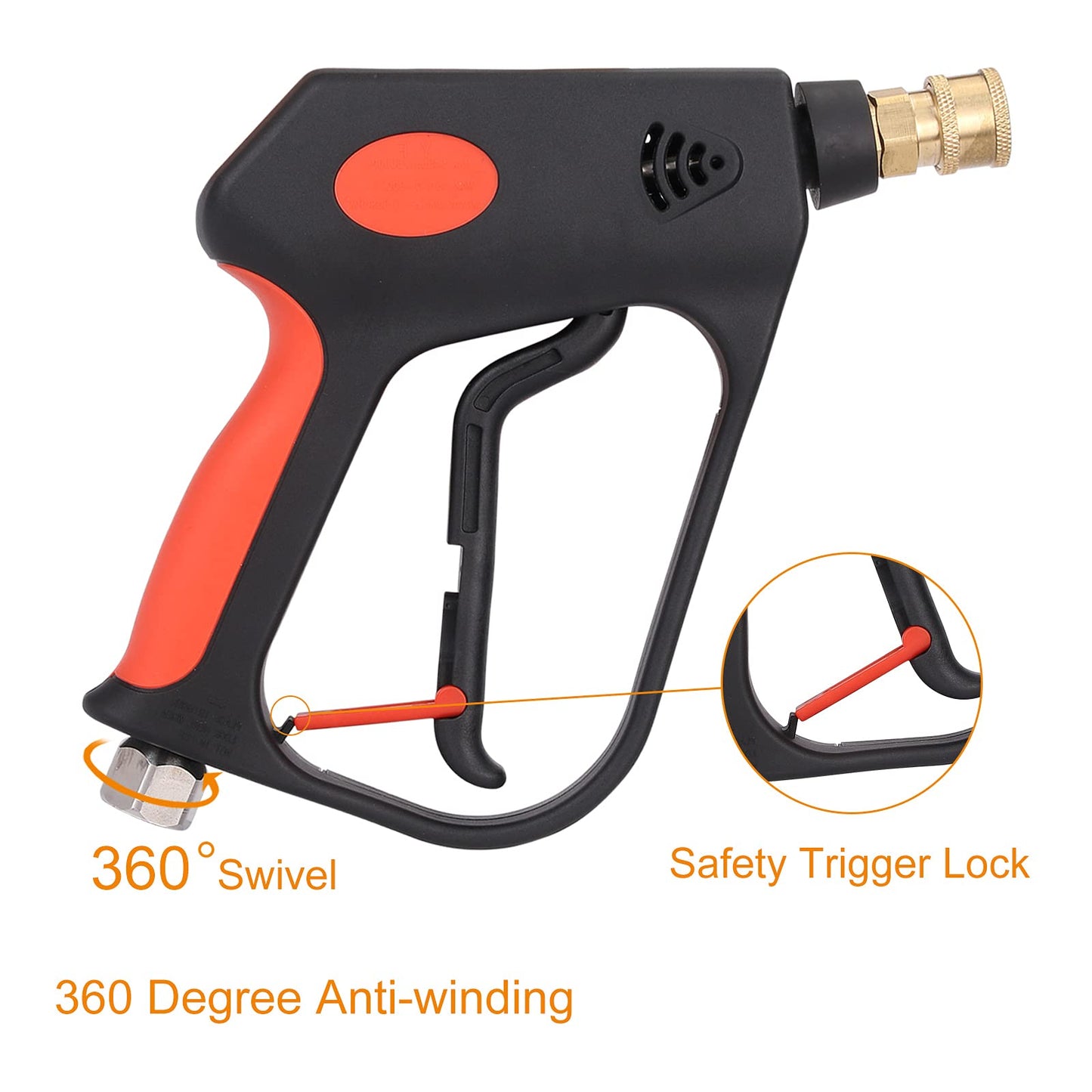 WEOSMIRA High Pressure Washer Gun 5000PSI, Swivel,Car Wash Spray Gun with 5 Nozzles Tips, with 1/4" Quick Connector, Inlet 3/8" Quick Connect, M22-14mm and M22-15mm, 3 Adapters Included