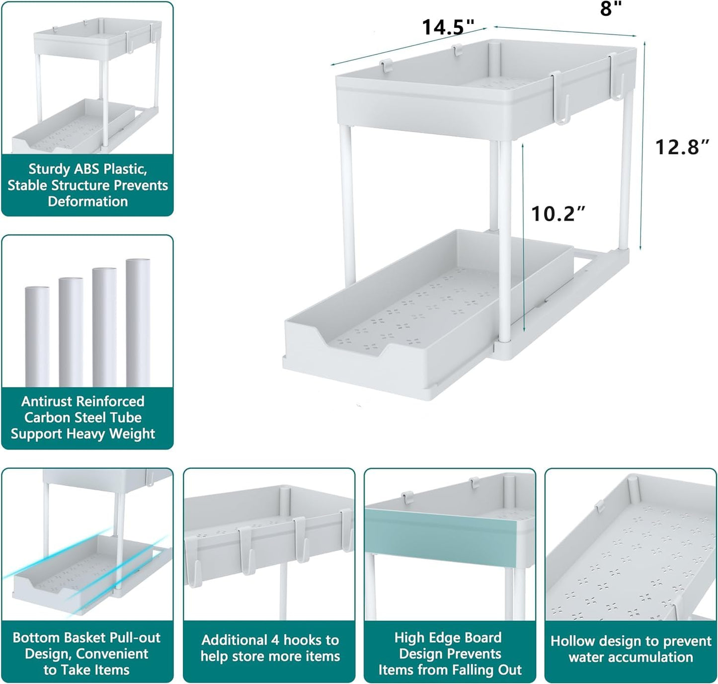 petisal 2-PACK Under Sink Organizers|Pull Out Cabinet Organizer|2 Tier Slide Out Sink Shelf Cabinet Storage Shelves For Under Kitchen Bathroom Sink Organizers and Storage.