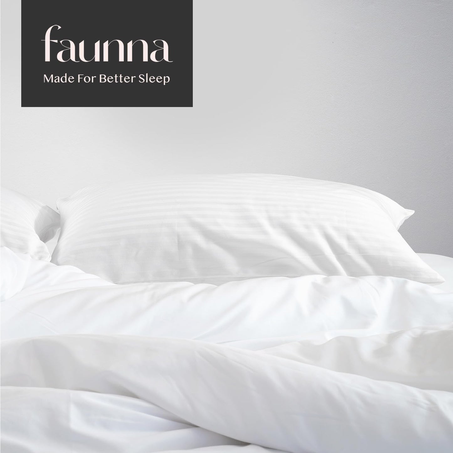FAUNNA 600TC 100% Cotton Pillow Protectors, Standard Size (20x26), 4 Pack, Oeko-TEX Certified, Hotel Grade Pillow Cover with Silent Zipper, Zip Up Pillow Cases, White