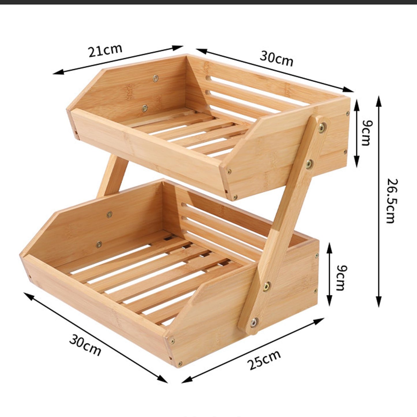 Bamboo Fruit Basket, 2-Tier Storage Stand Holder for Kitchen Countertop, 11" Tall, Large Capacity Organizer for Fruits and Vegetables, Natural