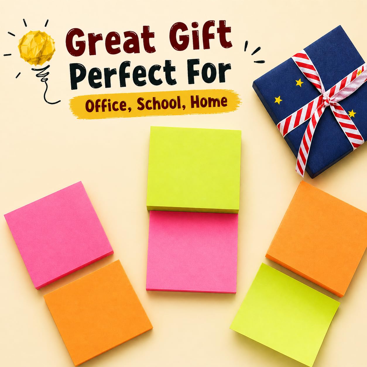 Homolley (24 Pads) Sticky Notes 3x3 in 100 Sheets/Pad, Self-Sticky Note Pads, 6 Bright Colors Super Sticky Pads - Easy to Post for School, Office Supplies, Desk Accessories (24)
