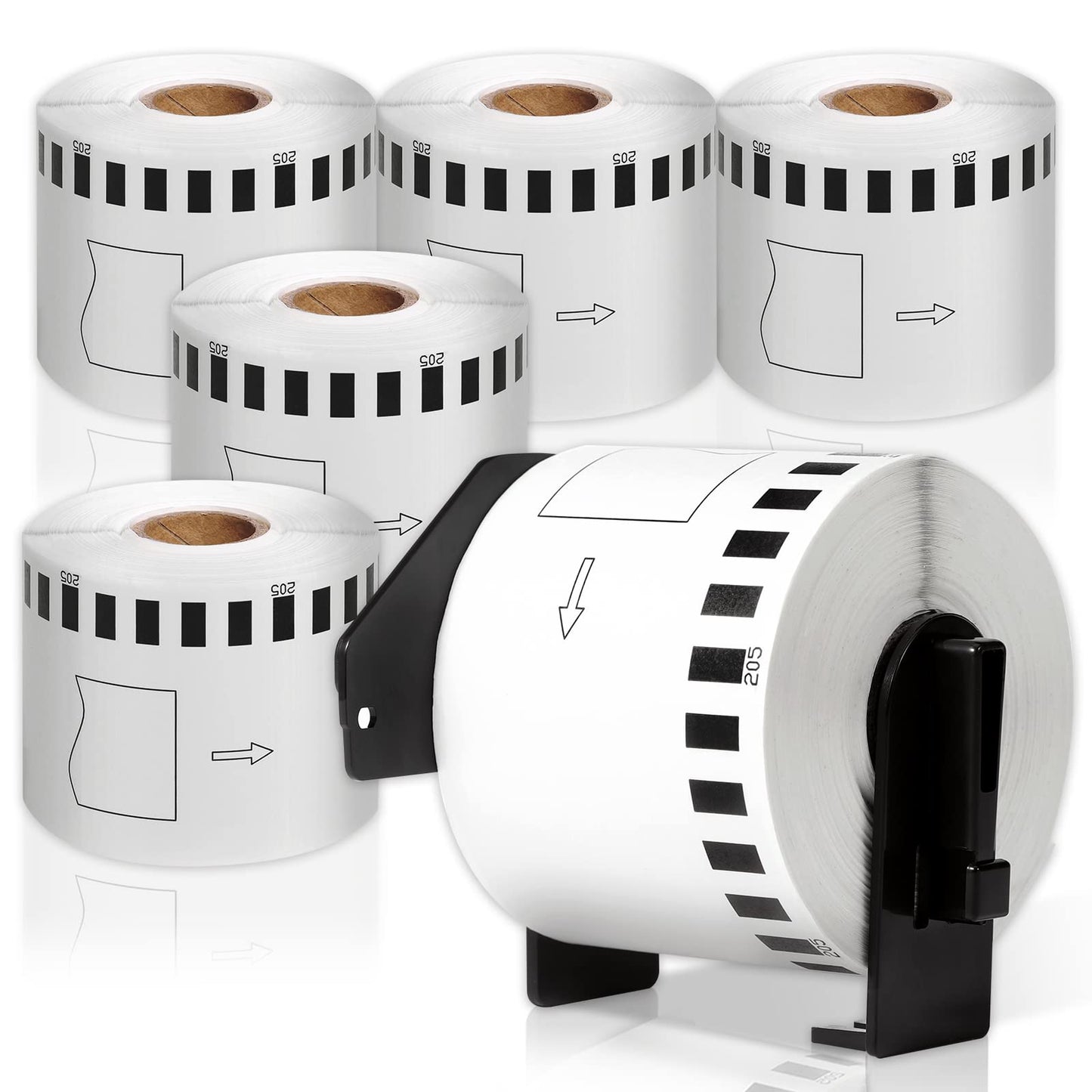 COLORWING Compatible DK-2205 Continuous Labels Brother 2.4 in x 100 ft (62mm x 30.48m) Paper Label Roll for Brother QL-820NWB QL-800 QL-810W QL-700 QL-710W Label Printers, 6 Rolls+1 Refillable Frame