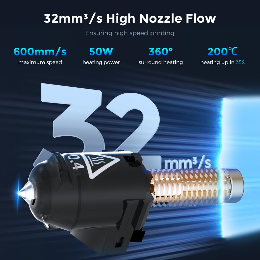 FLASHFORGE Adventurer 5M Nozzle Assembly, 32mm³/s High Flow, 35S Fast-Heat 200℃, 3S Quick-Release 3D Printer Copper Steel Nozzle Parts for AD5M/ AD5M Pro (0.4mm)
