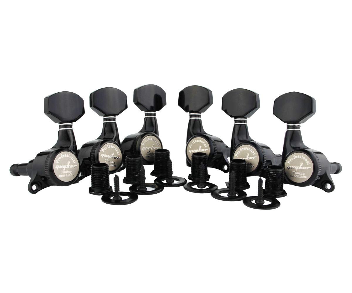 Guyker 6Pcs Guitar Locking Tuners (6 Right Handed) - 1:18 Ratio Lock String Tuning Key Pegs Machine Heads with Hexagonal Handle Replacement for LP SG Style Electric, Folk or Acoustic Guitars - Black
