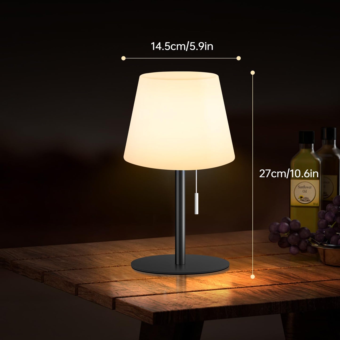 Gewiny Shower Lamp Battery Operated Outdoor Table Lamps Cordless Waterproof LED Dimmable Warm White and RGB Table Lamps Rechargeable Lamp Outdoor Lamps for Patio/Bathroom(Black)