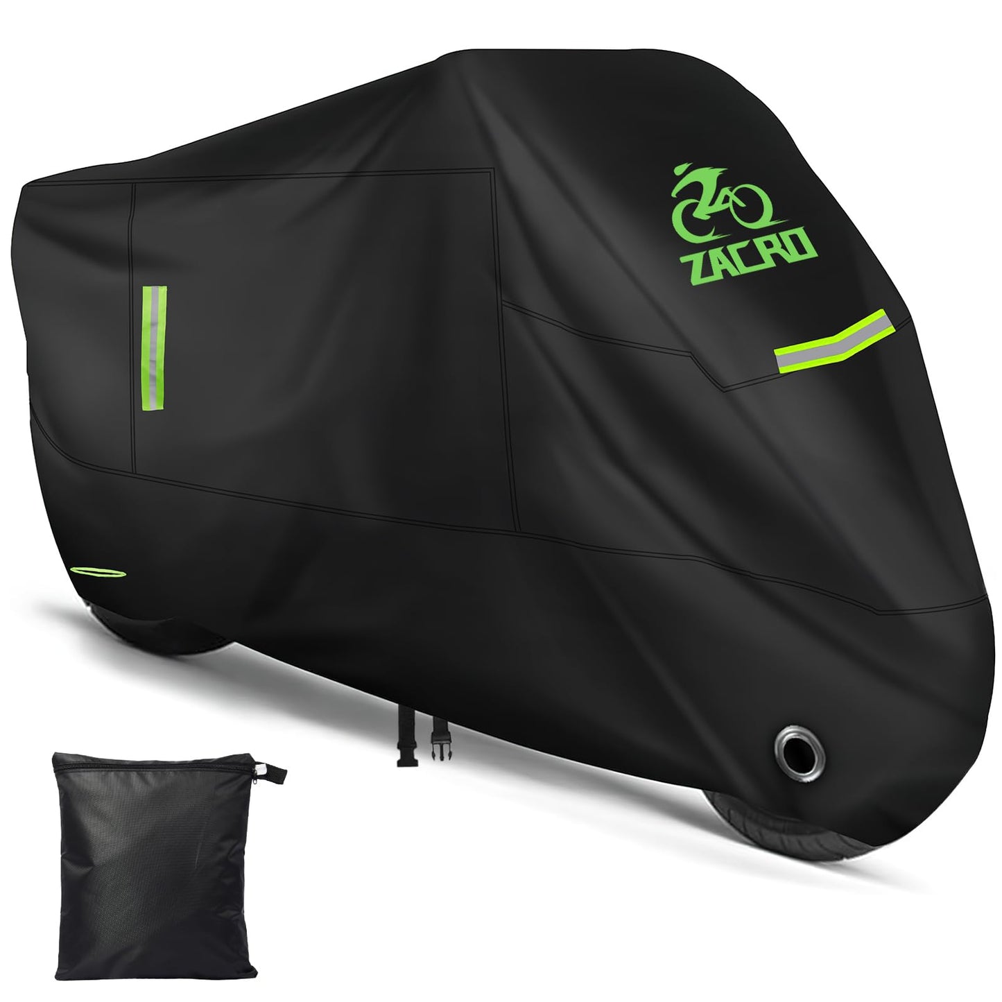 Zacro Motorcycle Cover Waterproof Outdoor,All Weather 3000M Waterproof Protection,420D Heavy Duty Material Tear Proof Sun&Moped,Cover with Reflective Strips,Lock-Hole,Storage Bag,Fits up to 96.5"