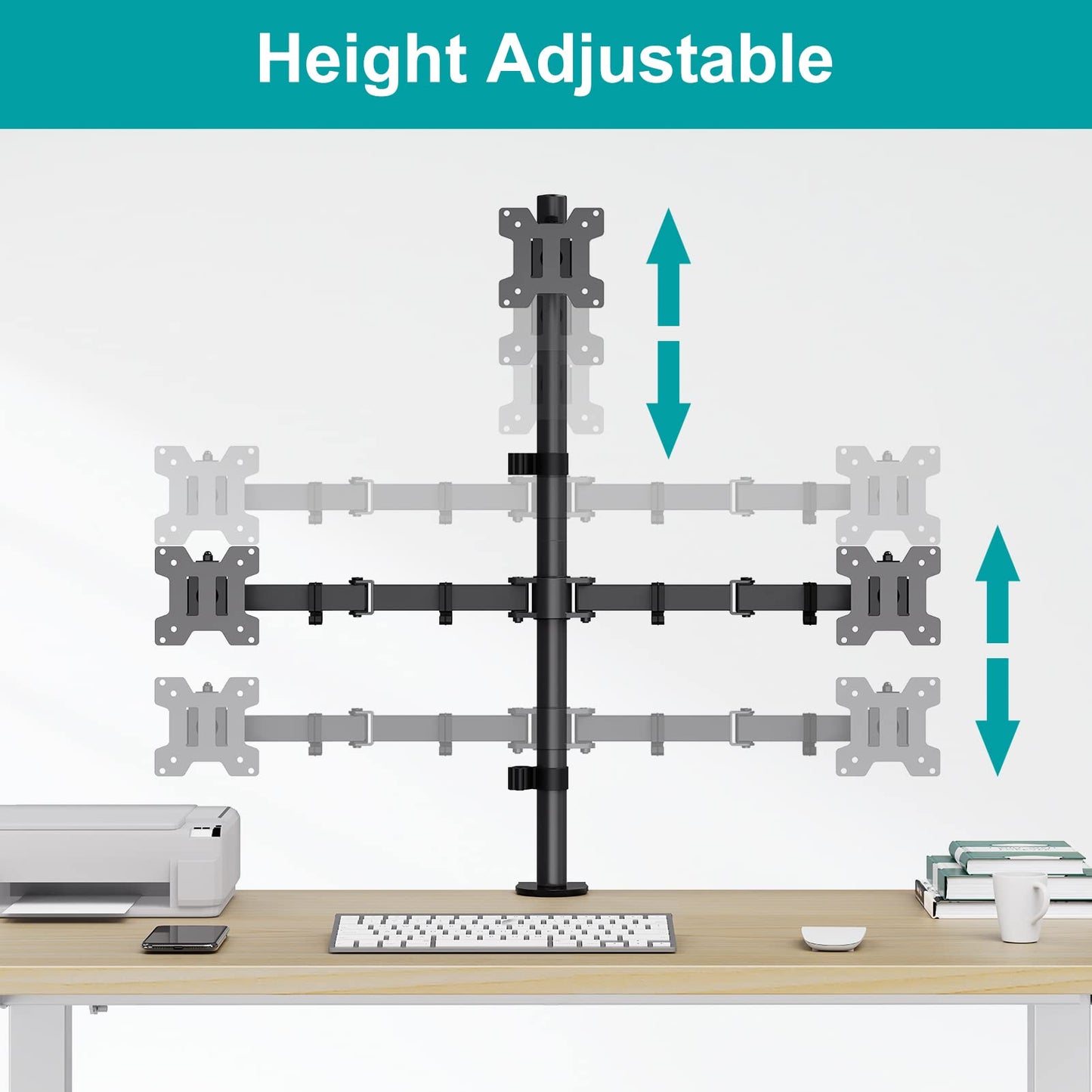 MOUNT PRO Triple Monitor Stand, Fits 3 Screens Up to 32 Inch, Fully Adjustable Stacked Monitor Desk Mount, VESA Compatible, C Clamp/Grommet Base