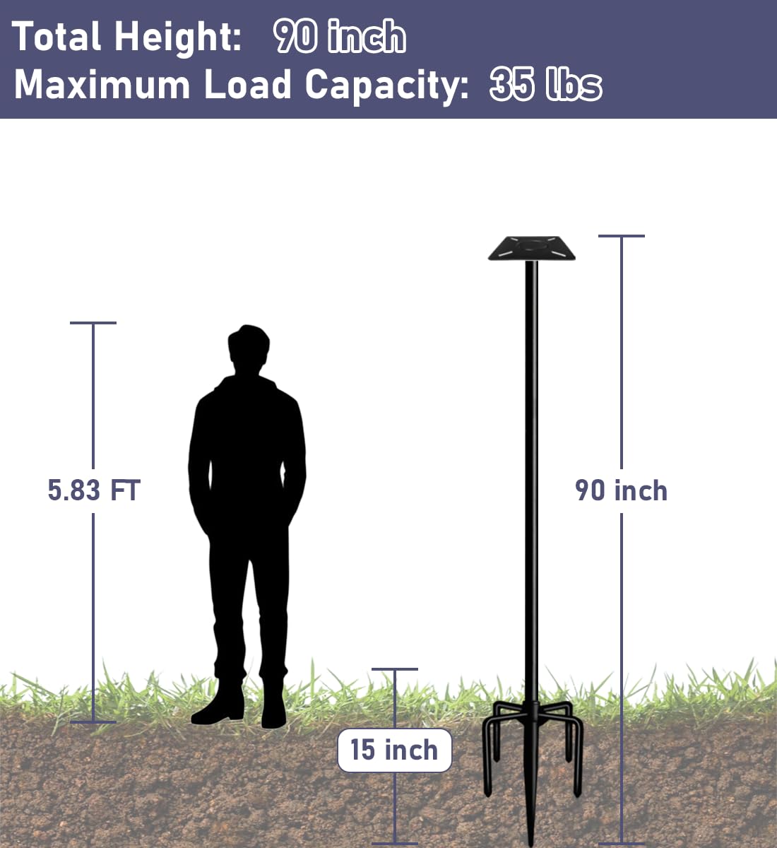 Ansionsol 90 Inch Smart Bird Feeder Pole with 5-Prong Base, Adjustable Bird House Pole Mount Kit for Outdoors, Heavy Duty Bird Feeder Stand for Wild Birds Watching, Black