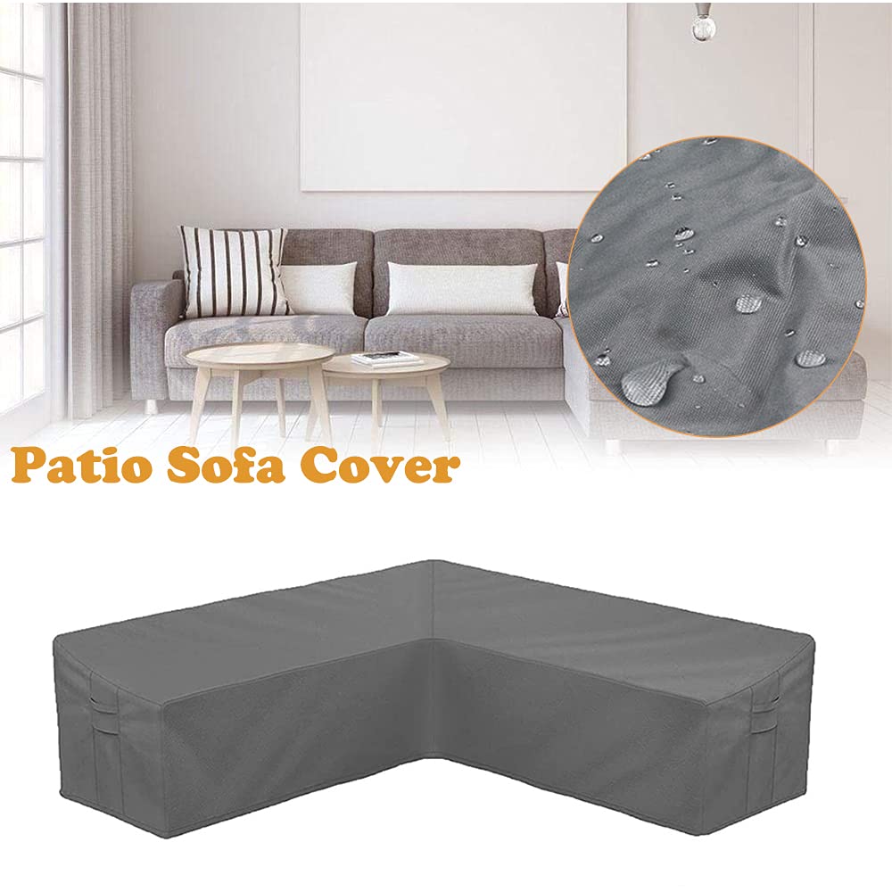 BOSKING Patio Sofa Cover V-Shaped Sectional Furniture Cover Heavy Duty Outdoor Furniture Set Covers Waterproof Lawn Garden Couch Protector with Buckle Strap & Side Handle - Grey (V Shape 84x84 inch)