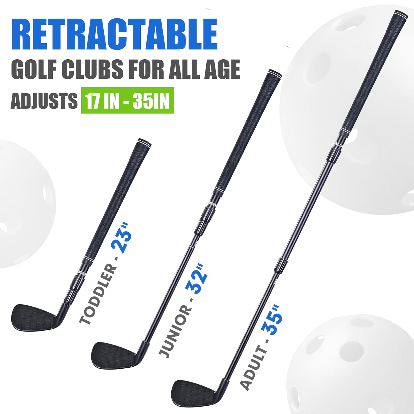 Plastic Golf Club Collapsible - Right Hand for Game & Travel, Golf Chiper Game Club for Junior, Adults Indoor Outdoor Training Bucket Pong Games for Family, Hit Plastic Foam Balls -1PCS