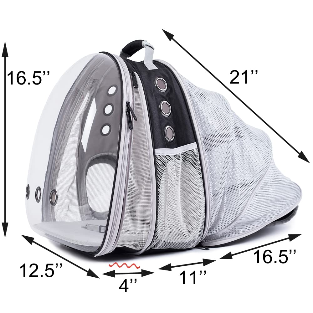 LAIRIES Dual Expandable Cat Backpack Carrier Front & Back Extension Pet Backpack Carrier, Fit up to 20 lbs, Bubble Capsule Dog Backpack Travel, Hiking & Outdoor Backpack (CL-BLK, Dual Extension)