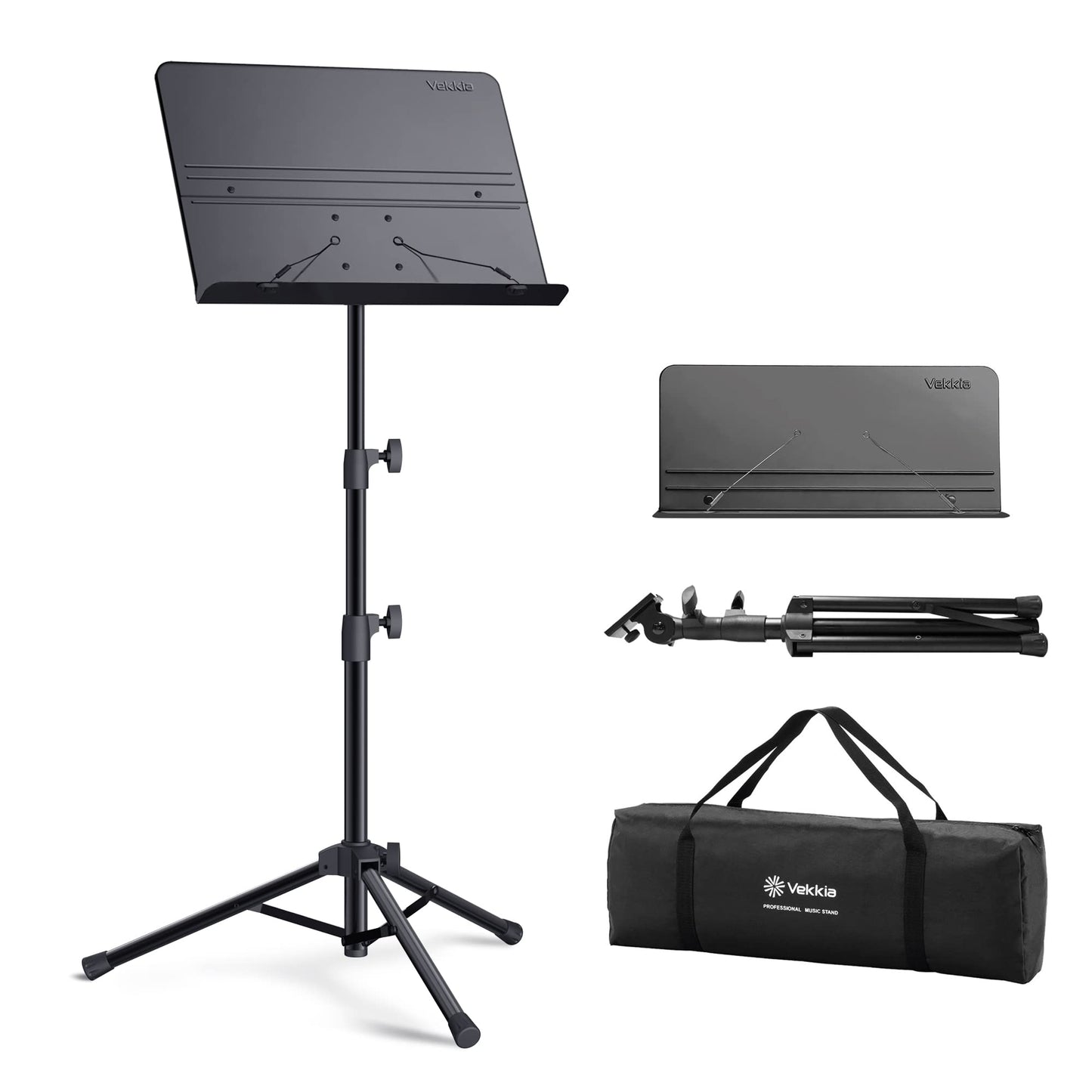 Vekkia Professional Portable Sheet Music Stand - Folding Adjustable Holder, with Carrying Bag, Sturdy for Instrumental Performance, Band & Travel