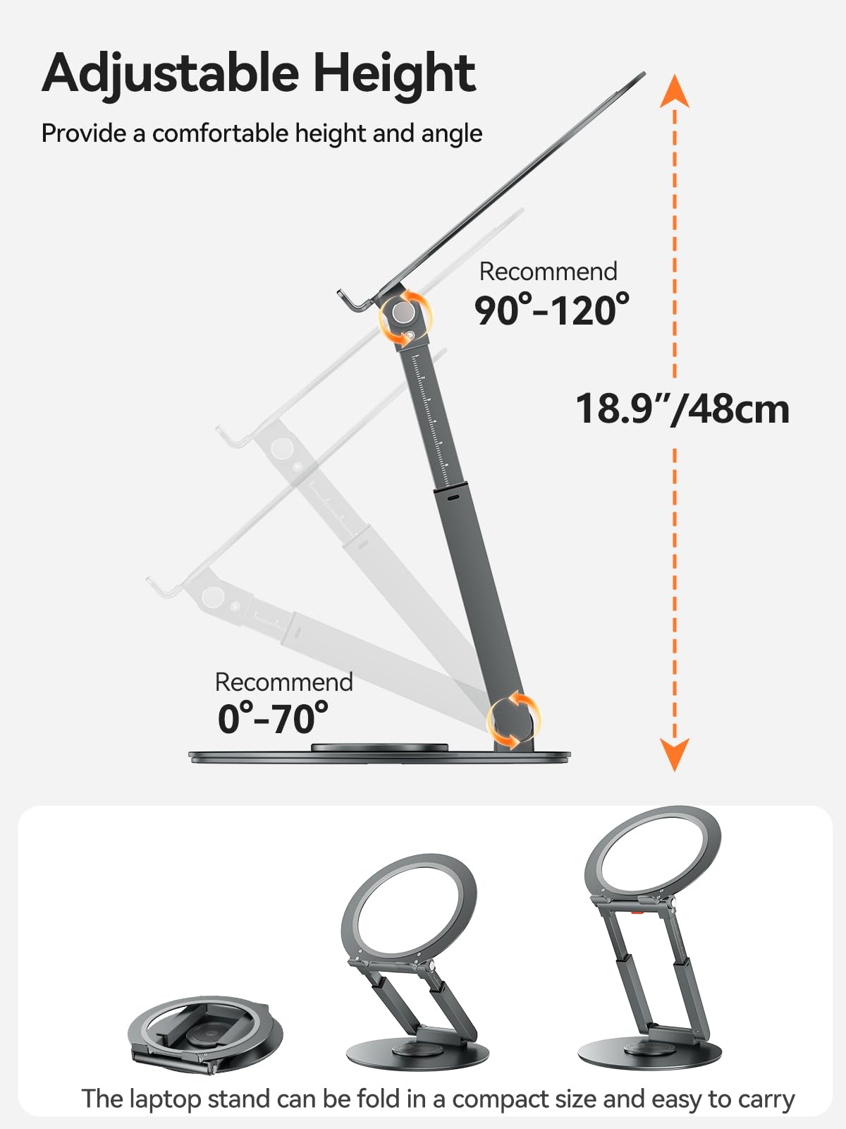 Anifrim Telescopic Laptop Stand with 360° Rotation, Adjustable Height & Tilt Swivel Laptop Riser, Ergonomic Standing Desk Converter for 10-17" MacBook Pro/Air, Dell, HP – Supports up to 22lbs (Gray)