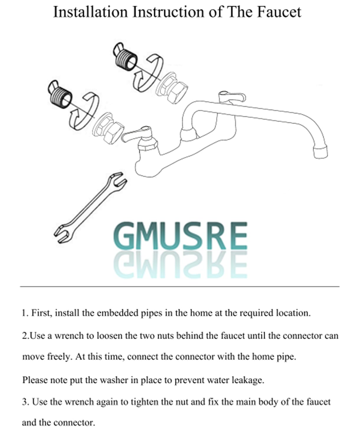 Gmusre Commercial Wall Mount Kitchen Faucet 8 Inch Center Kitchen Sink Faucet with 12 Inch Swivel Spout 2-Handle Faucets for Kitchen Home Restaurant,Chrome Polished