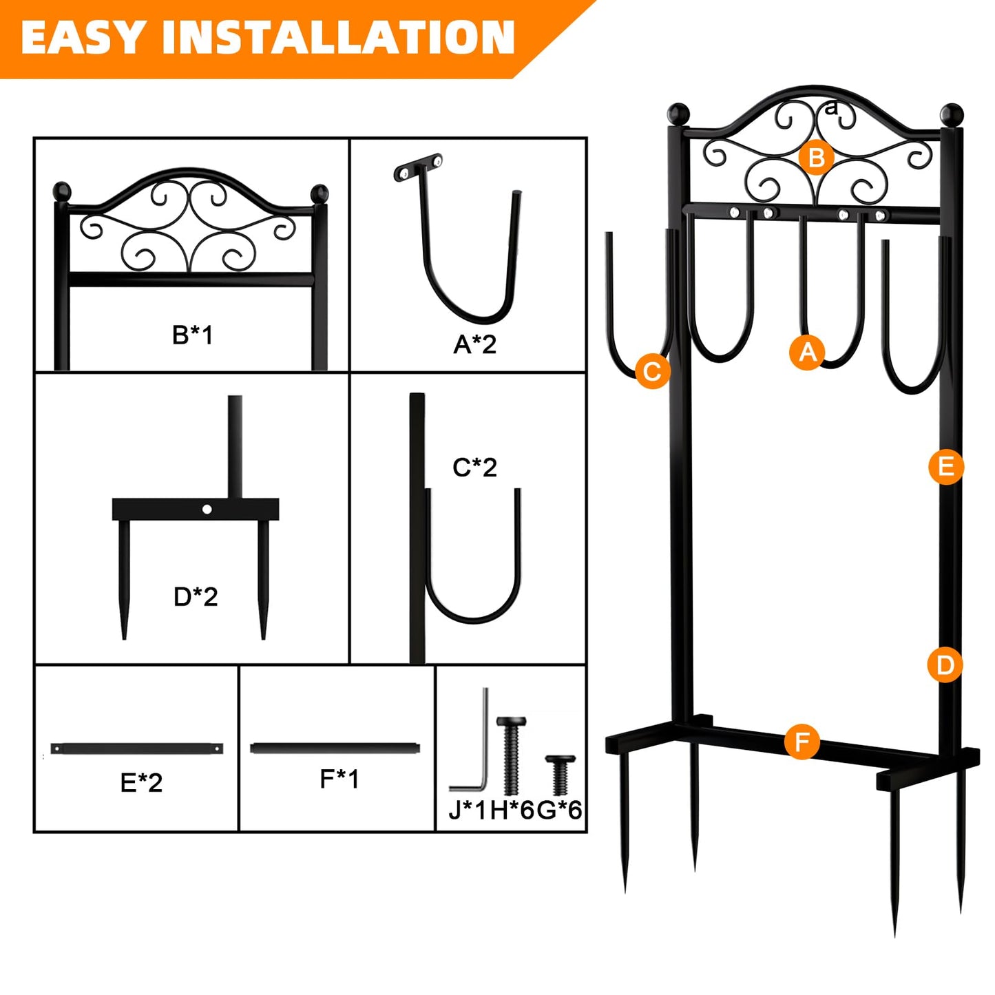 Garden Hose Holder, Heavy-Duty Garden Hose Stand for 100FT Hoses, Freestanding Water Hose Holder for Yard & Garden, Black