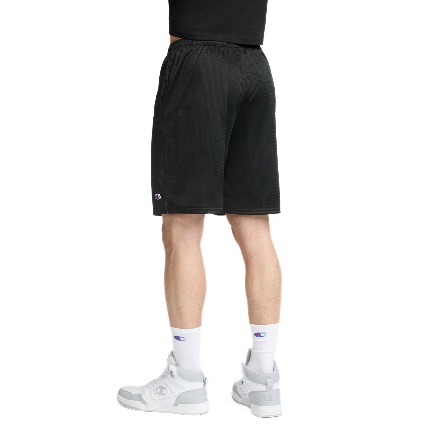 Champion Men's Long Mesh Short with Pockets, Black, Small
