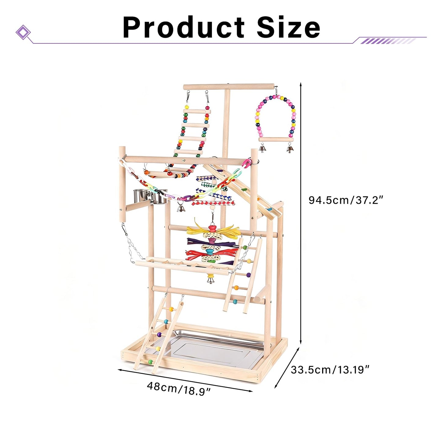 OCKYOOZ Bird Playground Pet Bird Parrot Playground Birds Stand 4 Layers Pet Parrot Playstand with Exercise Toys Swings Feeder Cups Birds Play Stand Wood Perch Gym Playpen Ladder for Cockatiel Parakeet
