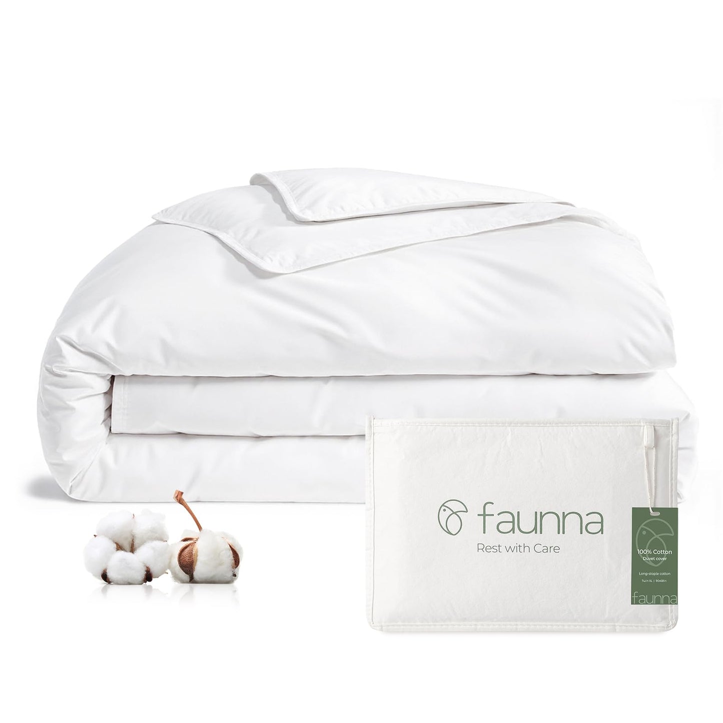FAUNNA 100% Cotton Duvet Cover, Hypoallergenic Bed Bug Proof White Minimalist Comforter Cover with Zipper, Breathable Dust Mite Duvet Protector(Queen)