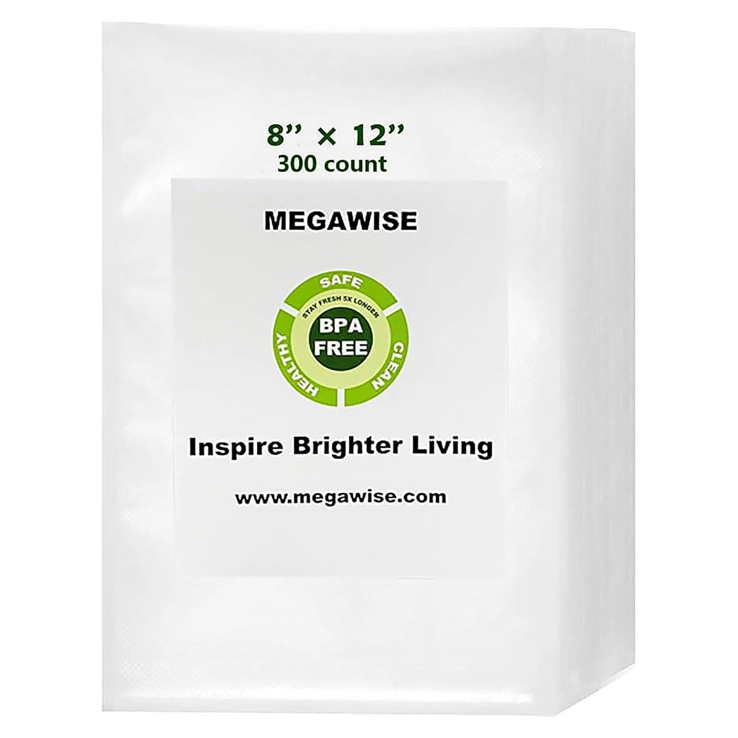 MEGAWISE Vacuum Sealer Bags, 8 x 12 Inch 300 Count Quart Size Pre-Cut Food Storage Bags, BPA-Free Heavy Duty Universal Bags for Freezer Storage, Meal Prep and Sous Vide
