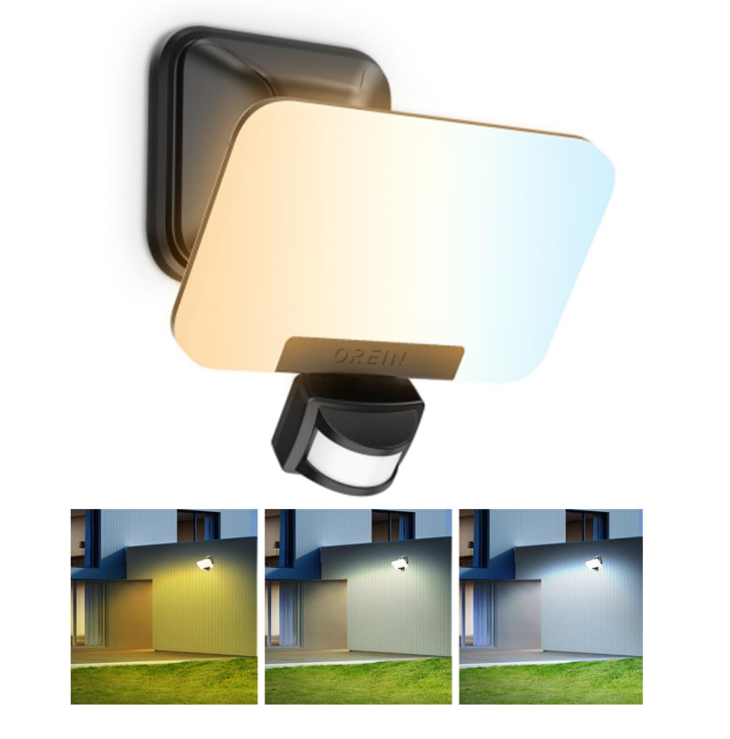 OREiN 3CCT Flood Lights Outdoor 3500LM 35W Motion Sensor Outdoor Lights, 6000K/4000K/2700K LED Security Lights Dusk to Dawn, IP65 Waterproof Motion Sensor Flood Lights for Garage, Yard, 1 Pack