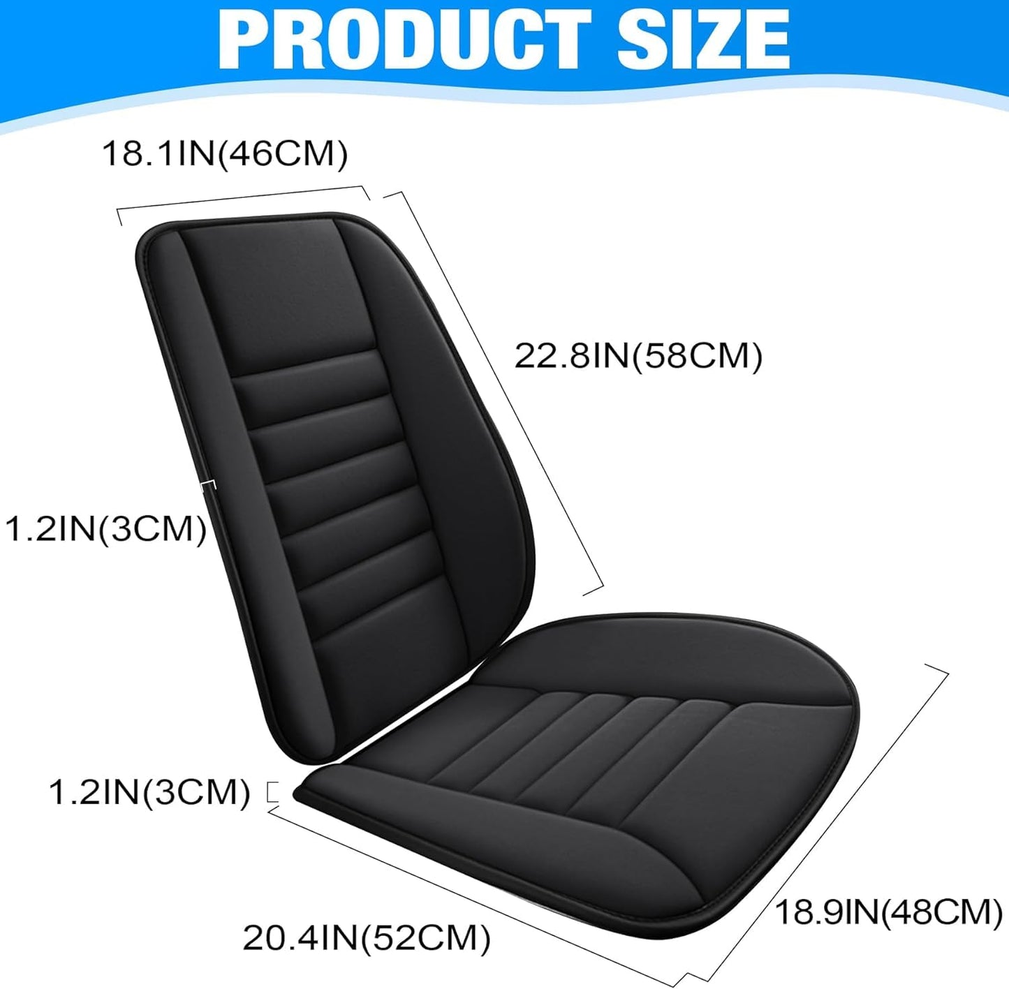 Car Seat Cushion and Lumbar Support Pillow Memory Foam Desk Chair Cushion Back Support for Automotive Seat Driver, Travel, Office Chair, Leg and Back Pain Relief, Washable and Adjustable Strap, Black